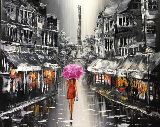 Lady Walking On The Street of Paris paint by numbers