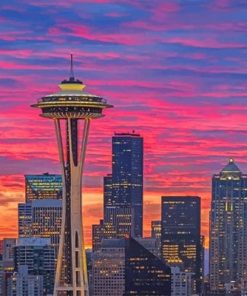 Seattle space needle sunset adult paint by numbers