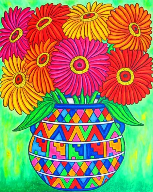 Abstract Colorful Vase Of Flowers paint by numbers
