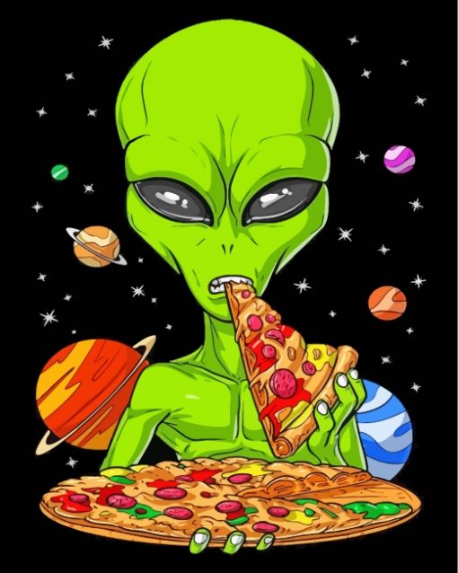 Alien Eating Pizza paint by number