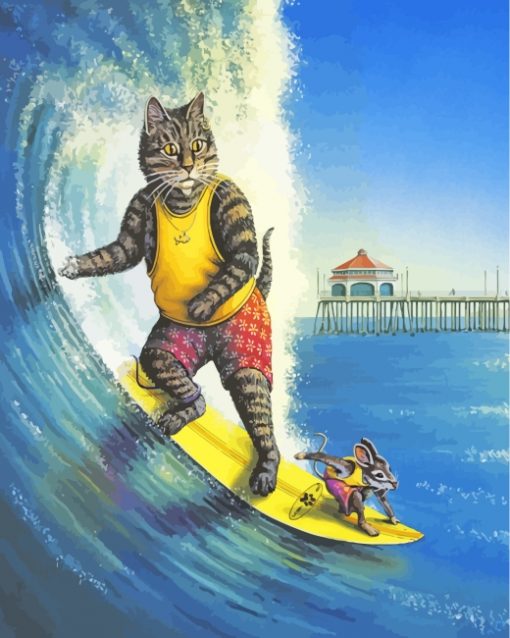 Cat And Mouse Surfing paint by numbers