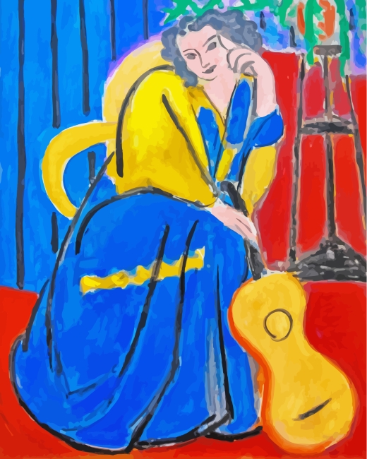 Girl in Yellow and Blue with Guitar Paint By Numbers