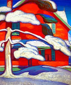 Pine Tree Red House Winter City paint by numbers