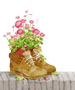 Pink Flowers In Shoes Paint by numbers