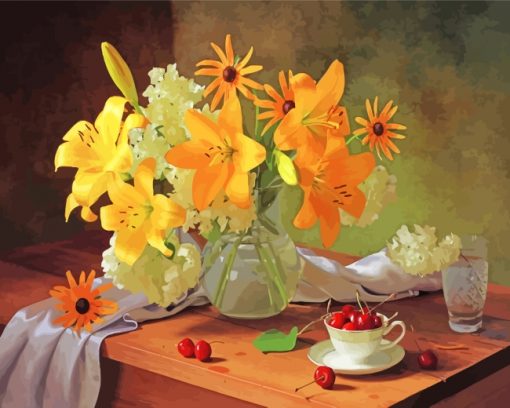Still Life Orange Lilies Vase Paint by numbers