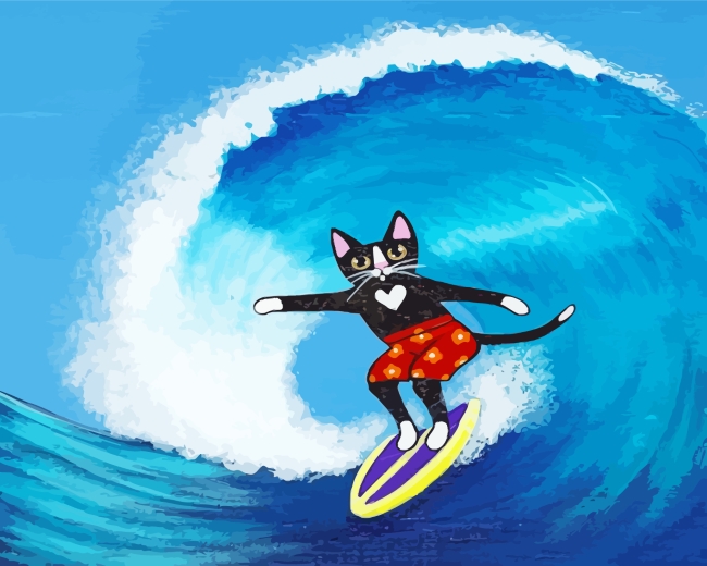 Surfer Cat Paint by numbers