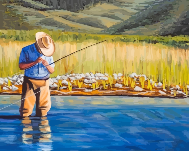 Western Man Fishing Paint By Numbers
