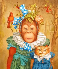 Monkey And Mad Cat paint by number