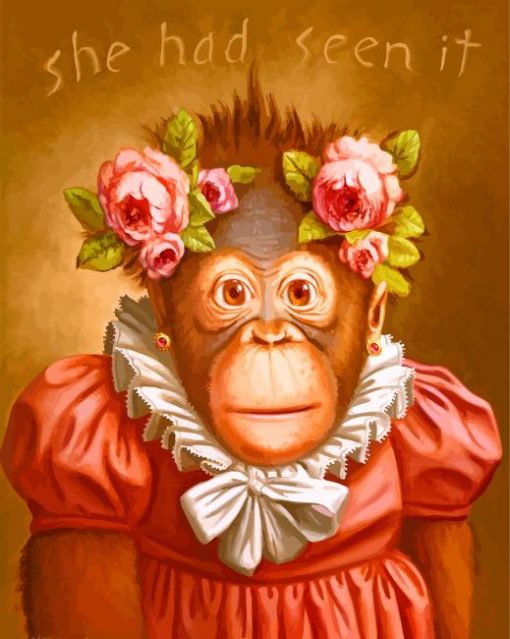 Monkey With Floral Crown paint by numbers