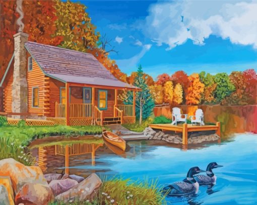 Autumn Lakesiede cottage paint by numbers