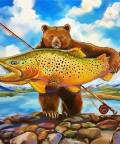 Bear And Trout Fish paint by numbers