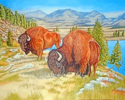 Aesthetic Bison Grazing paint by numbers