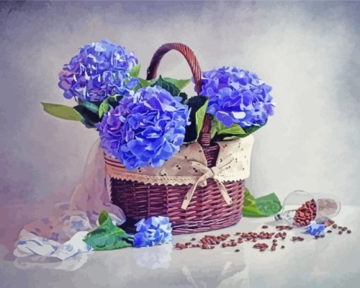 Blue Hydrangea In Basket paint by numbers