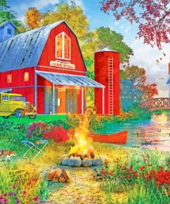 Campfire By Barn paint by numbers