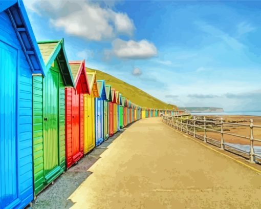 Colourful Whitby Huts paint by numbers