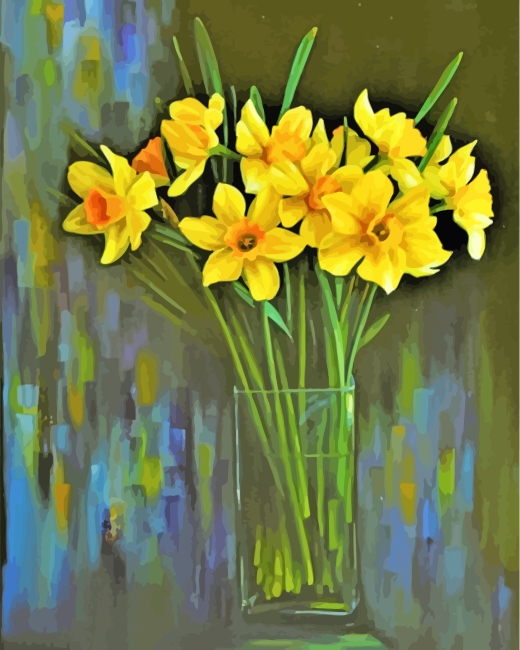 Daffodil Flowers Vase Paint By Numbers - PBN Canvas