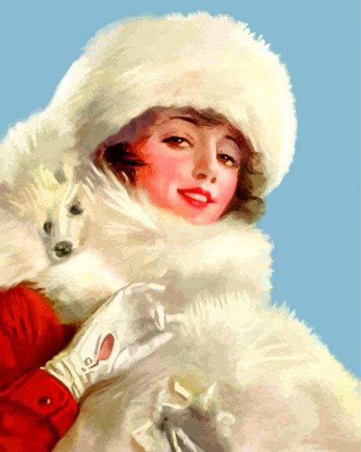 Edwardian Classy Lady With Her White Puppy paint by number
