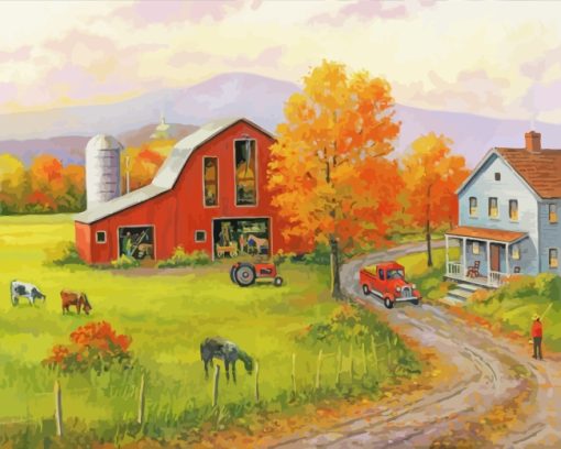 Fall Farm Countryside paint by numbers
