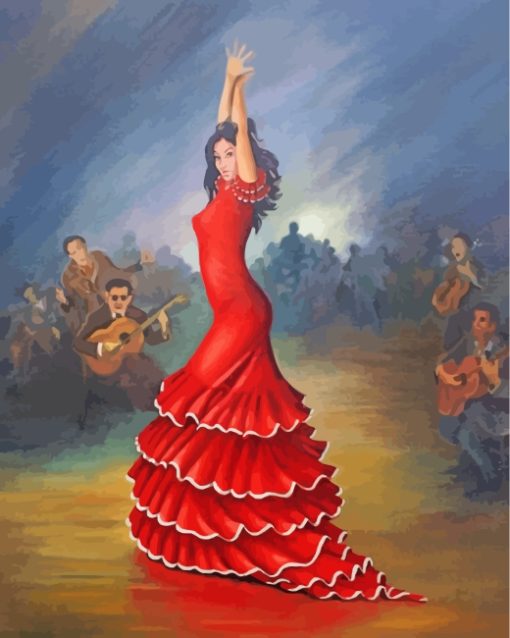 Flamenco Dancer Red Dress paint by numbers