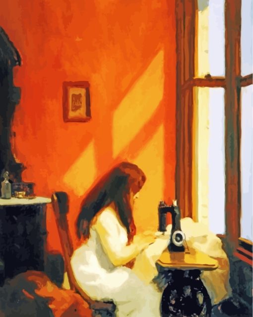 Girl At Sewing Machine Hopper Paint by numbers