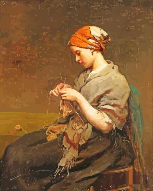 Girl Knitting paint by number