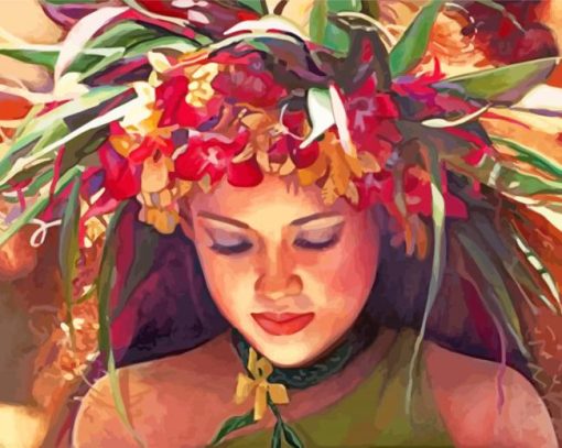Hawaiian Lady With Floral Headdreads paint by numbers