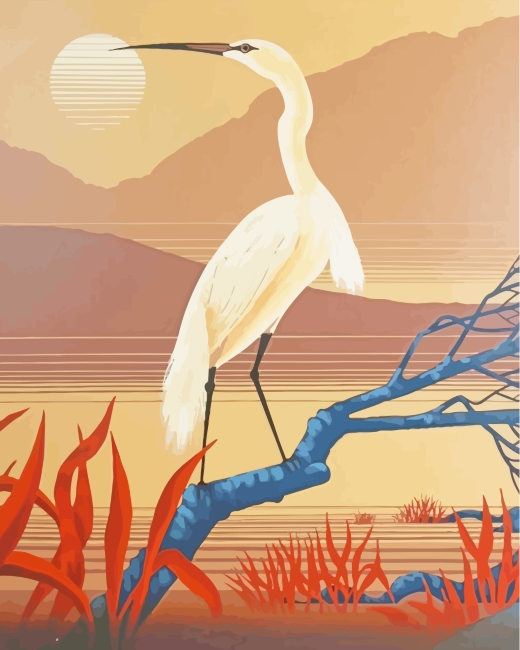 Illustration Egret Bird Paint by numbers