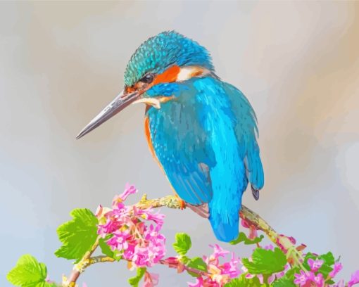Kingfisher On Flowers Branch paint by numbers