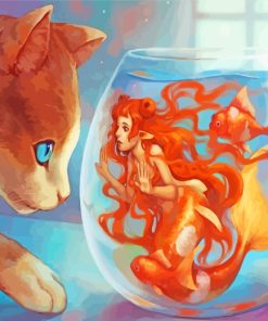 Mermaid In Fish Tank paint by numbers