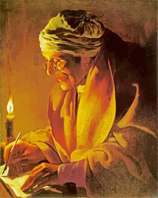 Old Man Writing By Candlelight Hendrick Te Brugghen paint by numbers