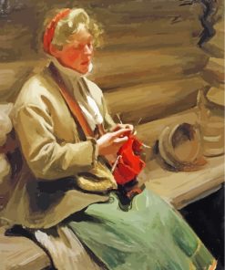 Old Woman Knitting paint by numbers