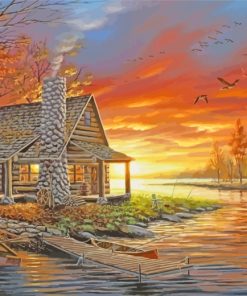 Rustic Lake Cabin paint by number
