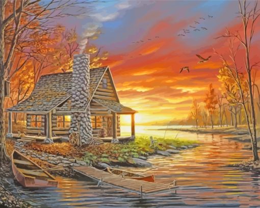 Rustic Lake Cabin paint by number