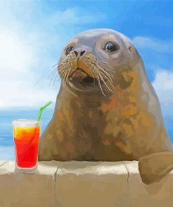Seal Drinking Juce paint by number
