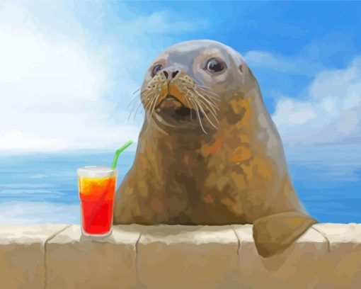 Seal Drinking Juce paint by number