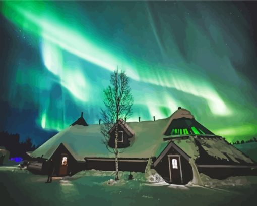 Snow Northern Lights Aurora paint by numbers