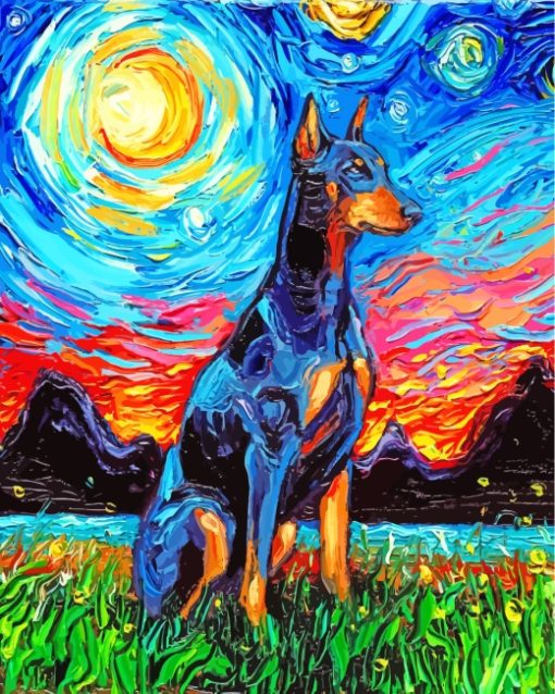 Starry Night Doberman paint by numbers