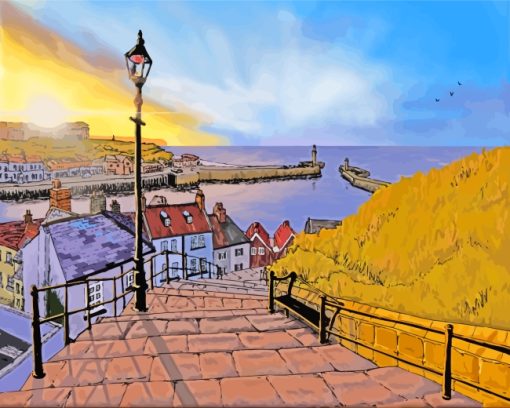 Sunset Over Whitby Harbour paint by numbers