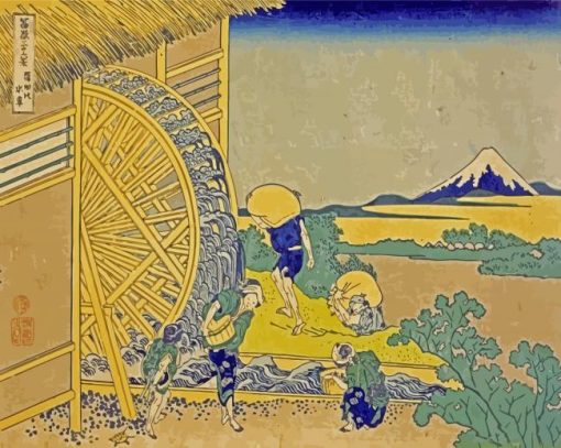 The Waterwheel At Onden By Hokusai paint by numbers