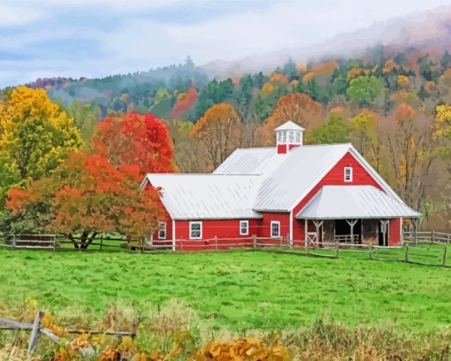Vermont Autumn Farm paint by number