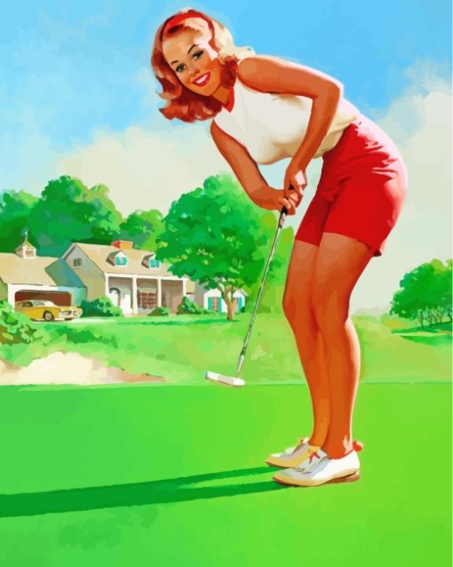 Vintage Golfer Woman paint by number