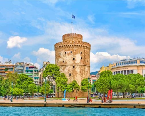 White Towe Of Thessaloniki In Greece paint by numbers