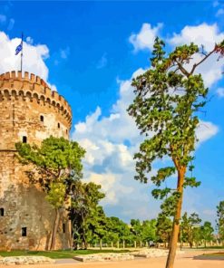 Aesthetic White Tower Of Thessaloniki In Greece paint by numbers