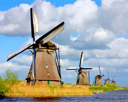 Windmills At Kinderdijk paint by numbers