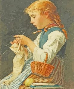 Young Girl Knitting paint by numbers