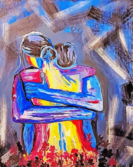 couple hug painting