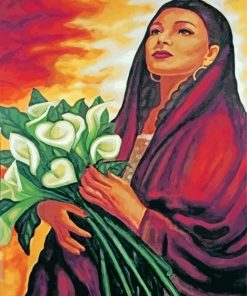 Hispanic Woman And White Flowers paint by numbers