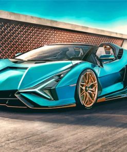 Aestehtic Cyan Lamborghini paint by numbers