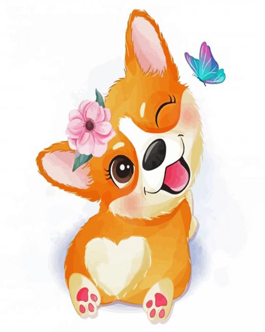 Corgi And Butterfly paint by number