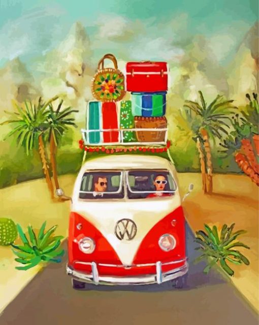 Couples In Volkswagen Bus paint by numbers